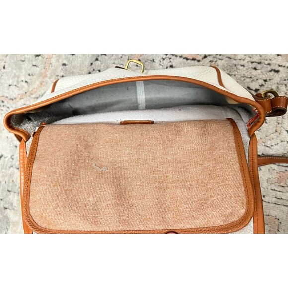 Vintage DOONEY & BOURKE Leather Crossbody Bag Equestrian Flap White Brown Purse - Picture 10 of 15